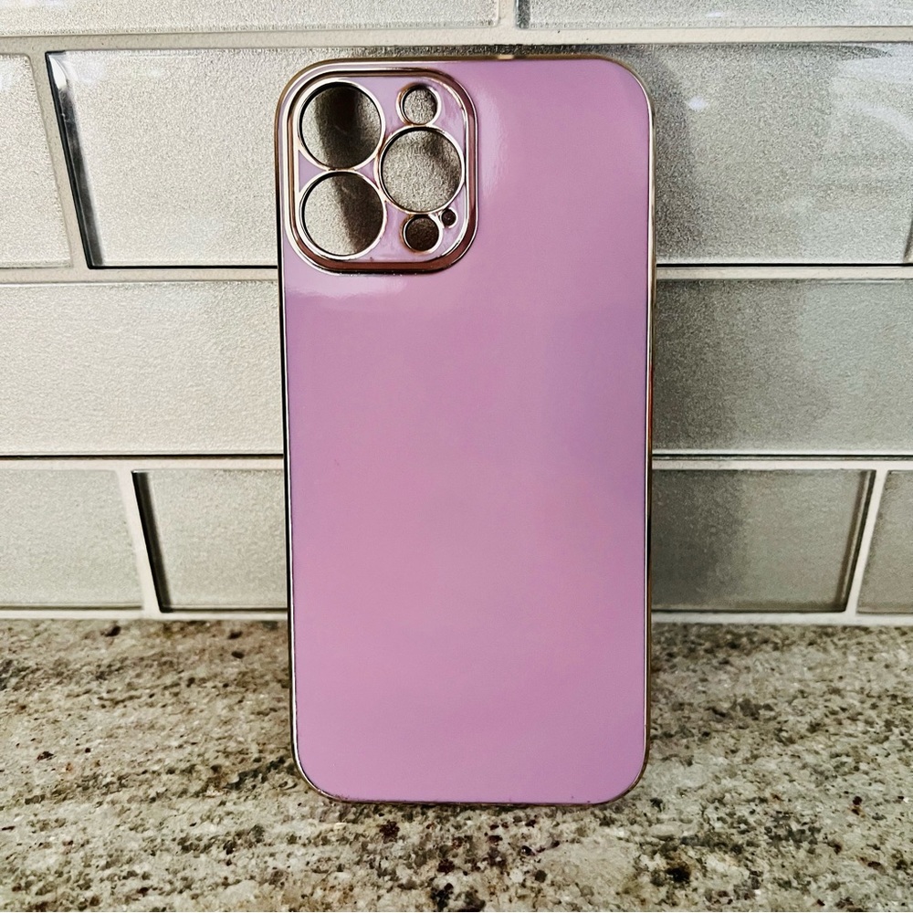 Lavender Purple Gold Trim TPU iPhone 13 Pro Max phone case camera protection NEW